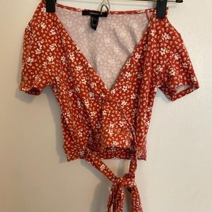 Red Floral Wrap Top w/ Tie